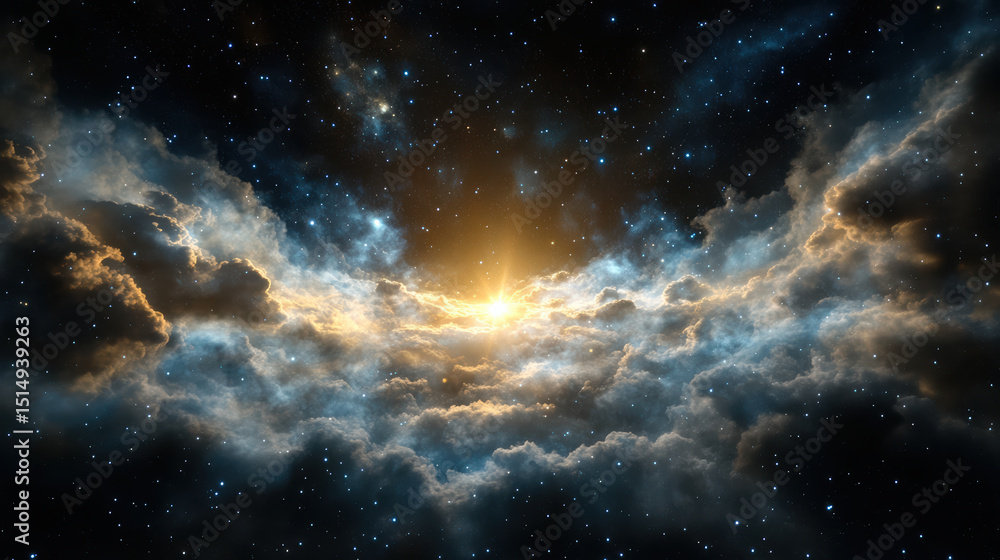 Fototapeta premium Stunning cosmic scene featuring dense clouds illuminated by distant stars, creating breathtaking
