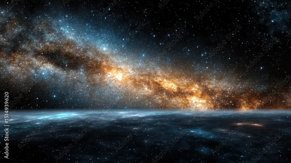 Fototapeta premium Stunning cosmic scene featuring vibrant galaxy with swirling stars and deep space