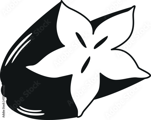 Carambola tropical fruit black-and-white vector illustration