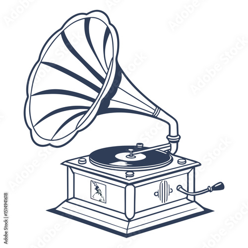 Vintage gramophone illustration line art