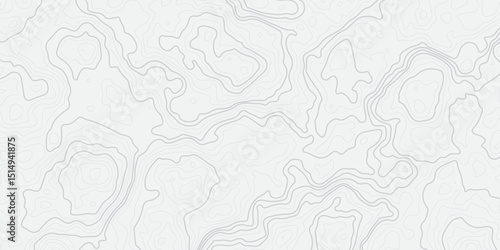 "Abstract Topographic map design with grey lines seamless pattern on white background. Geographic contour map paper texture. Retro topographic map, geographic mountain relief. Vector. Illustration"