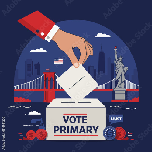 Diverse Voters Casting Ballots in New York City — Civic Engagement Illustration