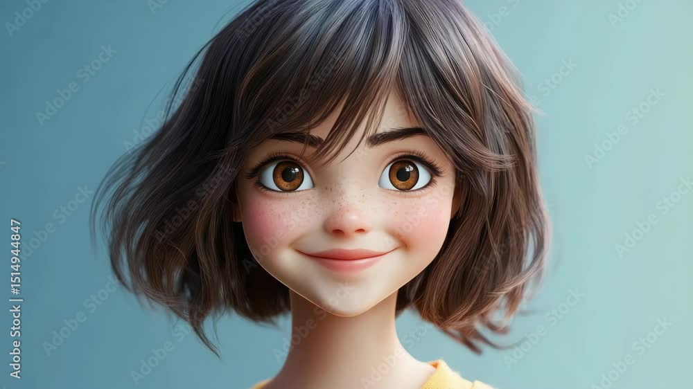 Smiling Anime-Style Girl with Brown Eyes and Bob Haircut Smiling Anime-Style Girl with Brown Eyes and Bob Haircut