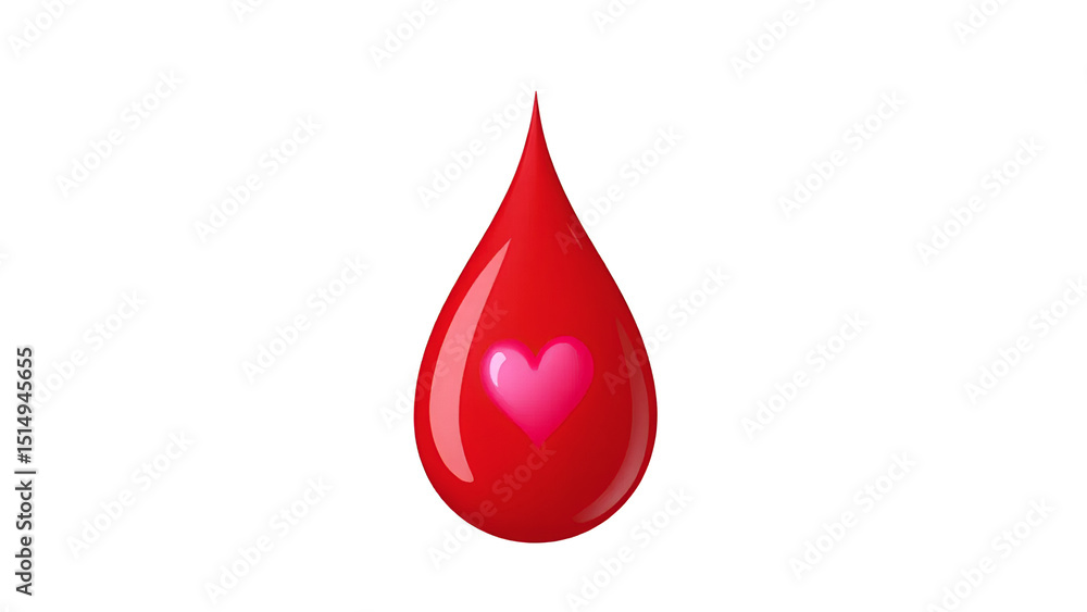 A red blood droplet featuring a heart inside, symbolizing love and the importance of blood donation. A red blood droplet featuring a heart inside, symbolizing love and the importance of blood donation.
