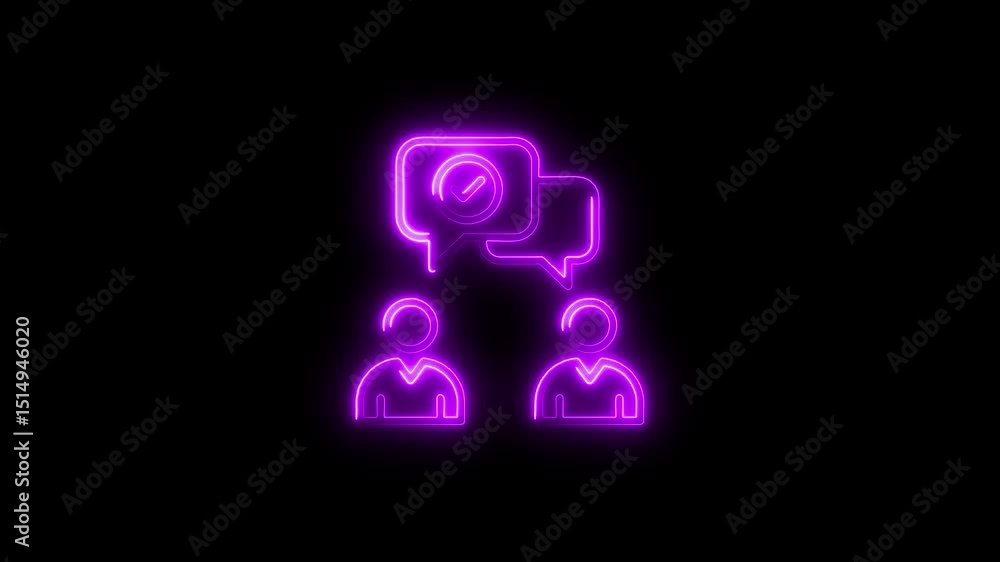 Animated neon icon of collaboration concept with chat bubbles and approved checkmark Animated neon icon of collaboration concept with chat bubbles and approved checkmark