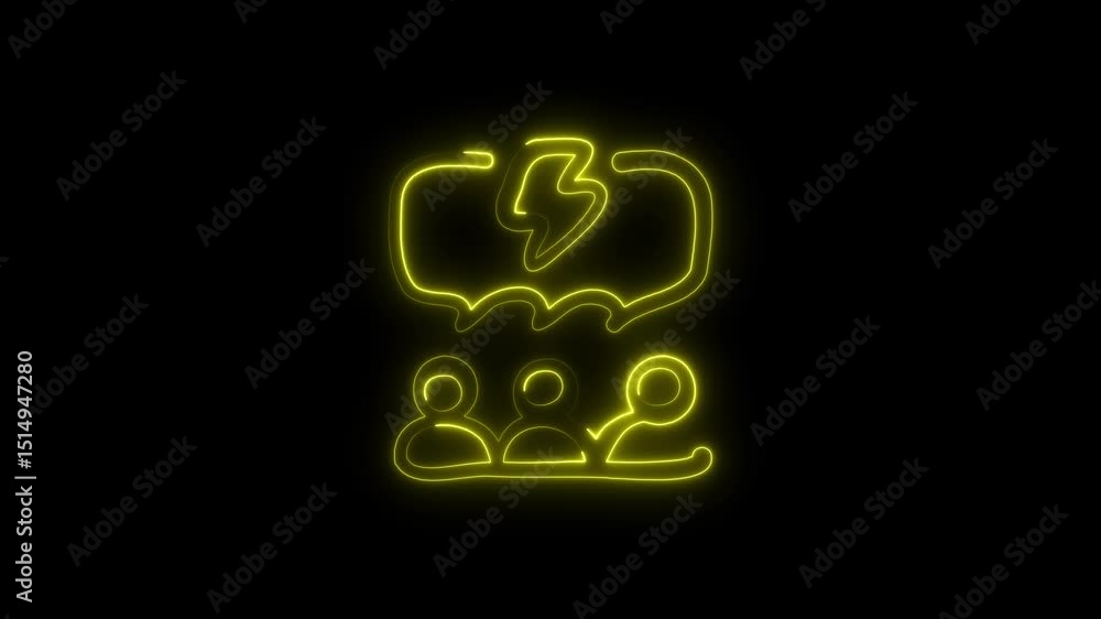 Glowing neon illustration of brainstorming and ideas generation with team collaboration on black background Glowing neon illustration of brainstorming and ideas generation with team collaboration on black background