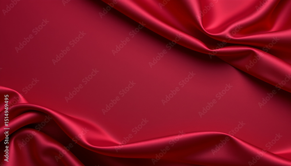 Obraz premium Luxurious red fabric drapes elegantly, showcasing smooth, shiny texture and rich color. soft folds create sense of depth and warmth, perfect for various design projects
