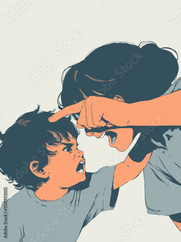 Family conflict: A powerful image of a mother and child, vividly portraying a heated argument between them, symbolizing family dynamics.