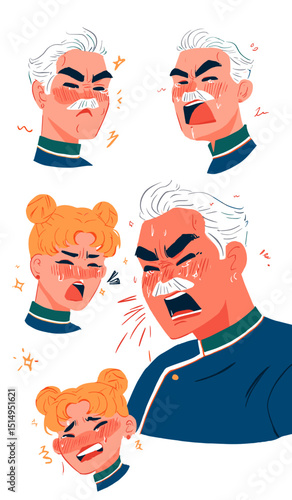 Emotional Turmoil: A graphic illustration shows a series of expressive close-up portraits that tell a story of raw, unfiltered emotion, and frustration.