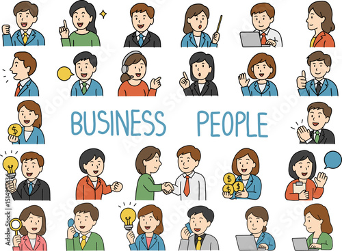Hand Drawn Business people Doodle collection of diverse business people engaged in various activities.