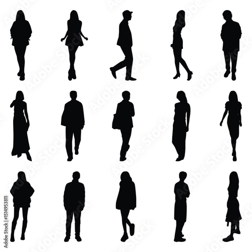 Vector collection set of individual people silhouettes.	
