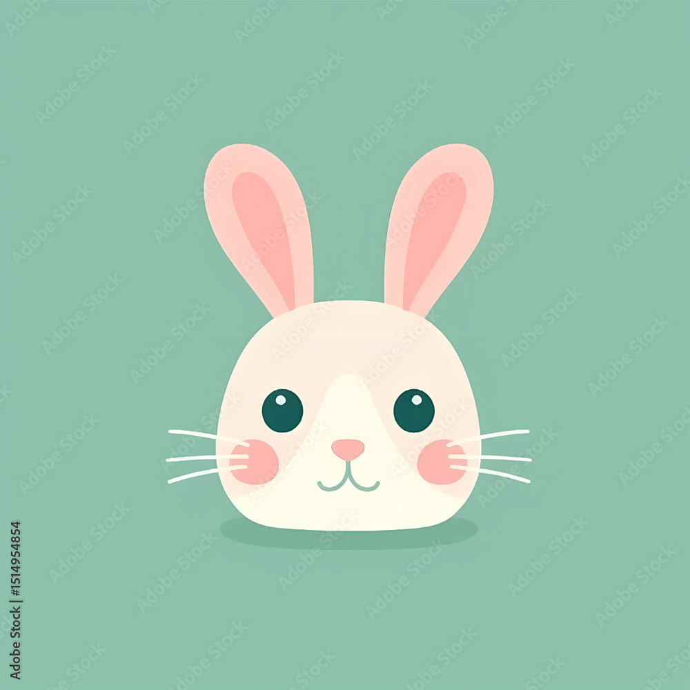 Fototapeta premium Cute Bunny Illustration: An adorable cartoon bunny, featuring big eyes and rosy cheeks, is ready to hop into your heart with its playful charm and vibrant design.
