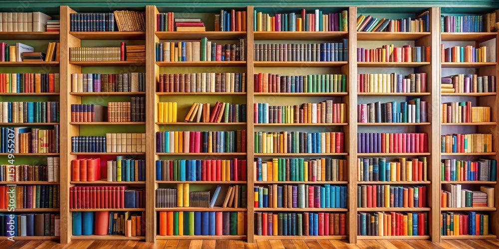 Bookcase filled with books of various colors and shapes in a cozy home library, bibliophile decor, colorful bookshelves Bookcase filled with books of various colors and shapes in a cozy home library, bibliophile decor, colorful bookshelves