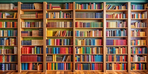 Bookcase filled with books of various colors and shapes in a cozy home library, bibliophile decor, colorful bookshelves