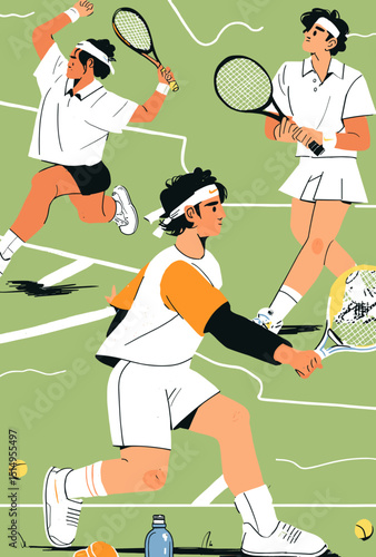 Tennis Match: A dynamic scene of athletes in action, showcasing skillful play, showcasing passion and competitive spirit of sports.