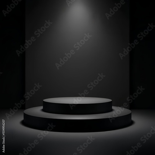 Dark Minimalist Product Display Podium Two-Tiered Black Platform for Showcase and Presentation