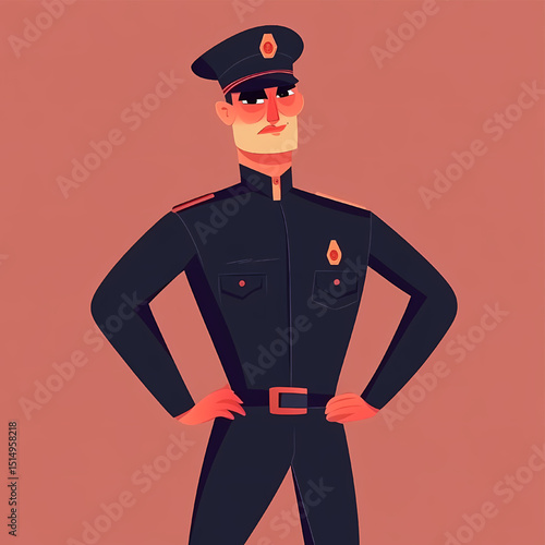 Law Enforcer's Stand: A law enforcement officer stands at attention, projecting an image of strength and vigilance against a plain background, their gaze reflects unwavering dedication.
