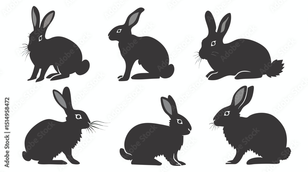 Fototapeta premium Rabbits silhouette isolated in White background