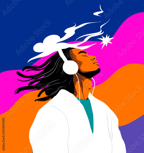 Melody in the Mind: A person embraces musical ecstasy, lost in the rhythmic embrace of their headphones, their senses heightened by the music's essence.