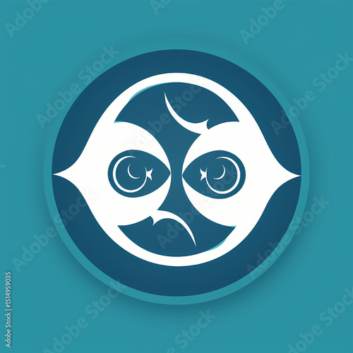 Abstract Face Symbol: A symbolic emblem of an abstract face, featuring stylized eyes and facial features, set against a captivating teal background.