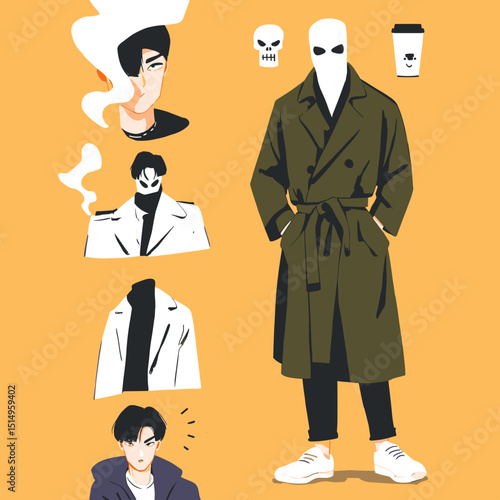 Mysterious Figure Illustration: An artistic illustration showcases a mysterious figure. This unique image invites viewers to ponder the character's enigmatic aura. 