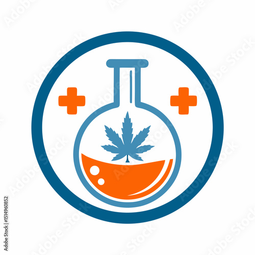 Lab Flask with Marijuana Leaf and Cross