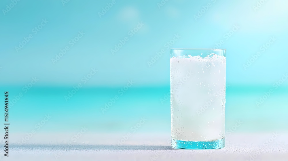 Glass of refreshing drink on a tropical beach. Summer, vacation, relaxation, thirst quenching concept. Glass of refreshing drink on a tropical beach. Summer, vacation, relaxation, thirst quenching concept.