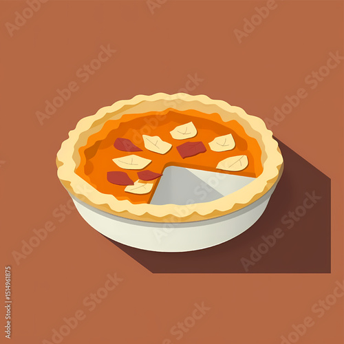 Pumpkin Pie Delight: A mouthwatering pumpkin pie with a slice removed, revealing the delicious filling and crust, ready to be enjoyed.