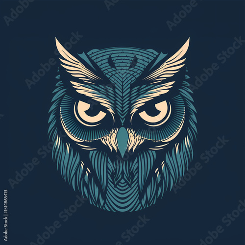 Night Guardian Illustration: A captivating illustration of a nocturnal owl with intricate details and piercing eyes, rendered in shades of teal against a dark background, evoking a sense of wisdom.