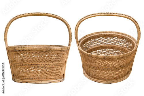 Empty Wicker Basket Isolated on Transparent Background