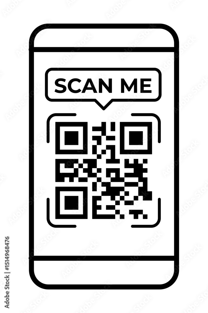 Smartphone Displaying Scan Me QR Code with Bold Outline Smartphone Displaying Scan Me QR Code with Bold Outline