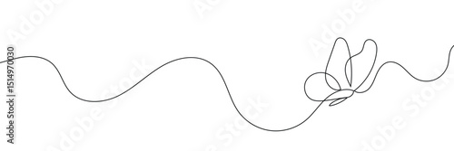 Butterfly in One continuous line drawing. Beautiful flying moth for wellbeing beauty or spa salon logo and divider concept in simple linear style. Editable stroke. Doodle vector illustration.