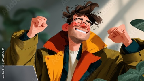 Freelance lifestyle abstract art design for work from home casual money-making picture in cozy environment