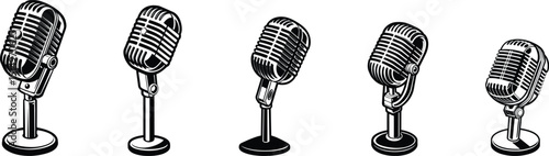 podcast mic logo set vector illustration