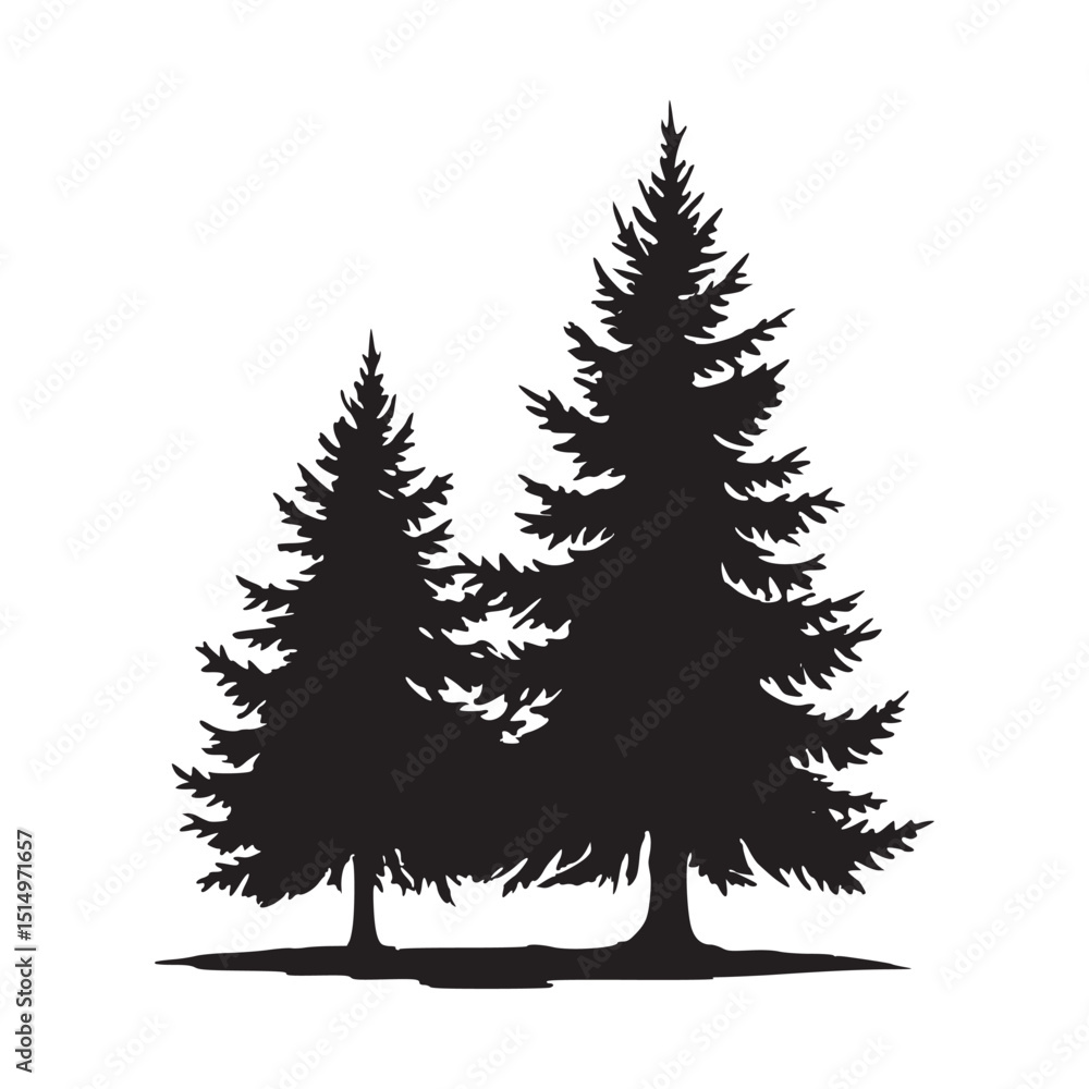 Obraz premium Silhouette of Pine Trees on Hill Landscape Vector Illustration