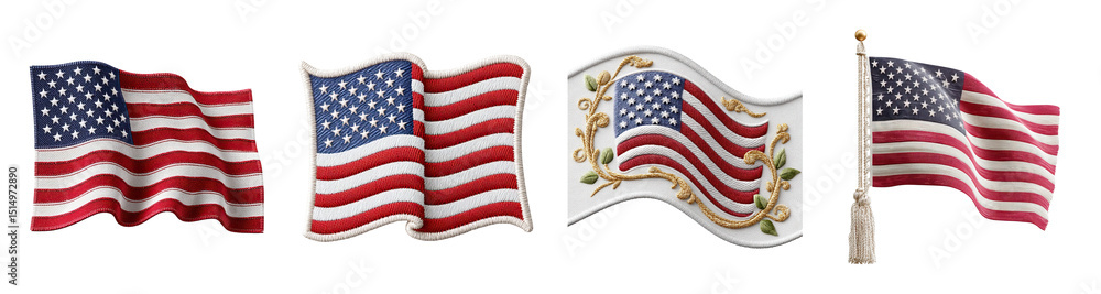Obraz premium American flag collage with waving fabric and embroidered design showing patriotism and national pride