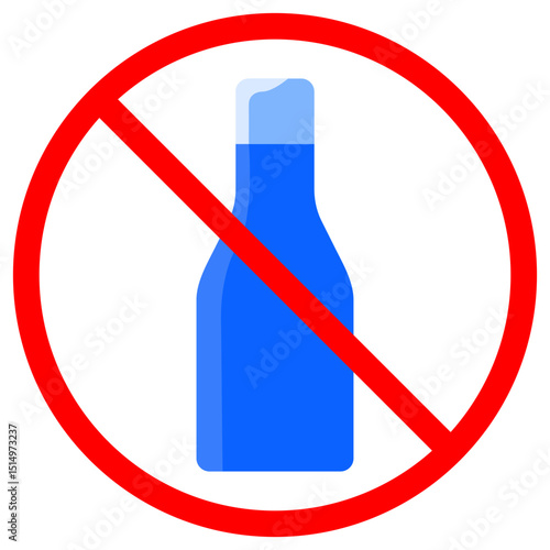 No Bottle Zone Sign Blue Liquid Container with Red Prohibition Symbol