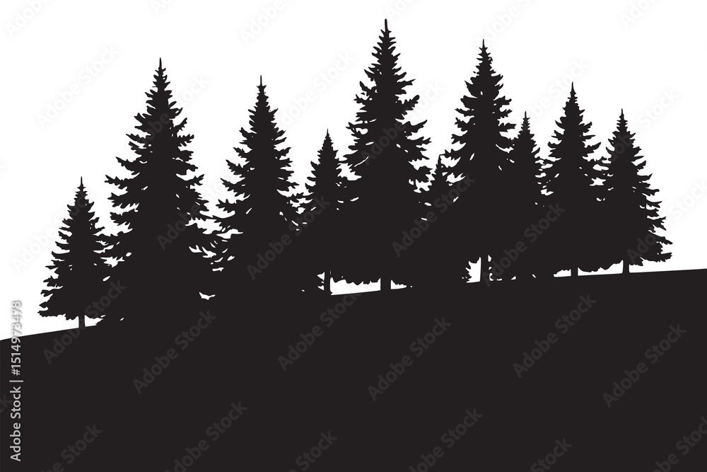 Obraz premium Silhouette of Pine Trees on Hill Landscape Vector Illustration