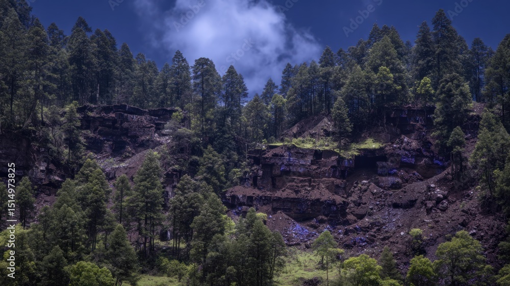 Fototapeta premium Dark, misty mountain forest