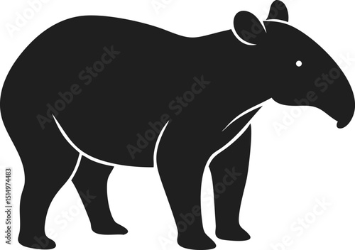 Black tapir silhouette wild animal mammal proboscis isolated unique