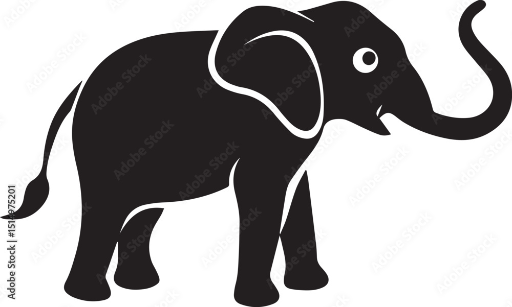 Obraz premium Elephant Silhouette Side View Curved Trunk Vector Art