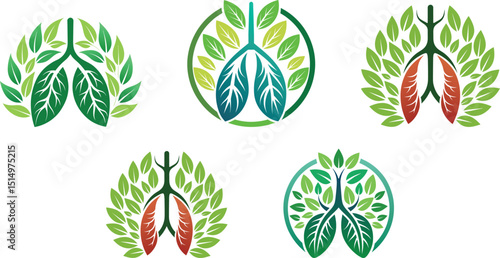 set of eco lungs in the shape of leaves vector illustration