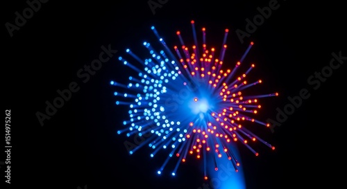 Vibrant Fiber Optics Light Display Blue, Red, and Orange Burst
