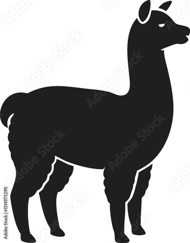 Black alpaca silhouette animal mammal andean fluffy isolated cute