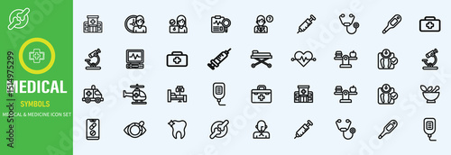 Hospital Line Editable Icons set. Vector illustration in modern thin line style of medicine related icons doctor, ambulance, treatment, and more. Pictograms and infographics