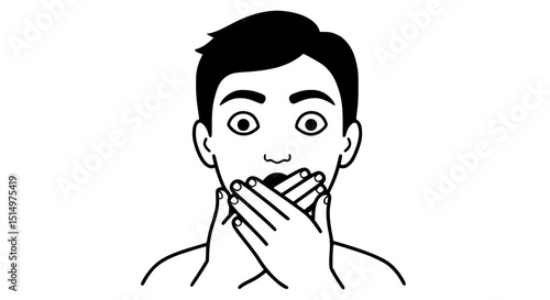 Man hiding face with hands black white icon