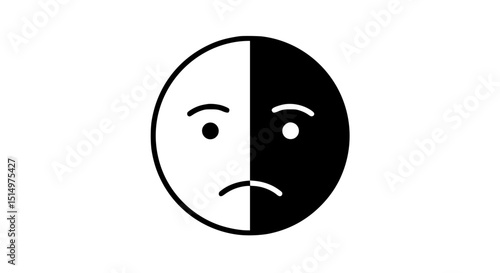 Sad Face Half Black White Icon