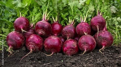 A red vegetable growing turnips in the garden turnip cultivation