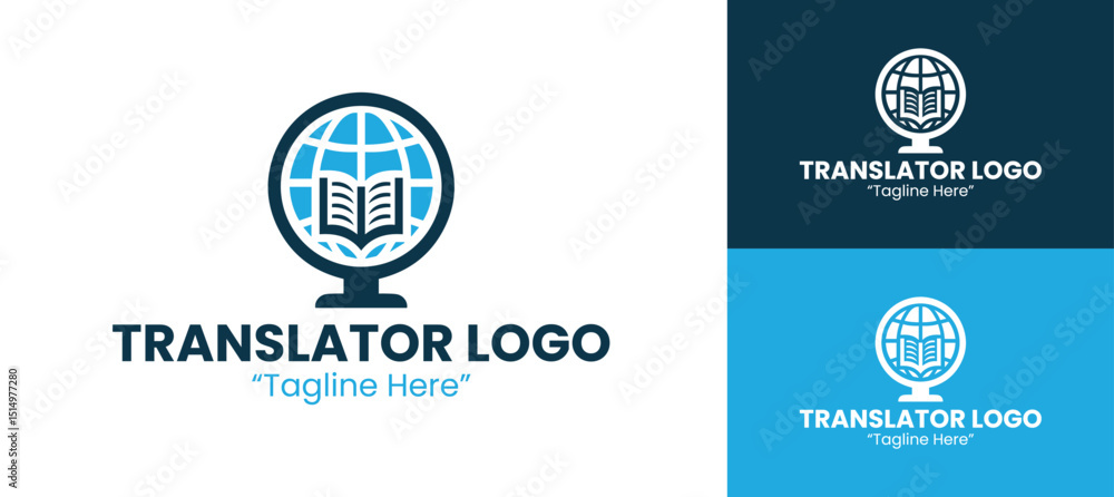 Fototapeta premium Creative Translator Logo with Globe and Open Book Symbol