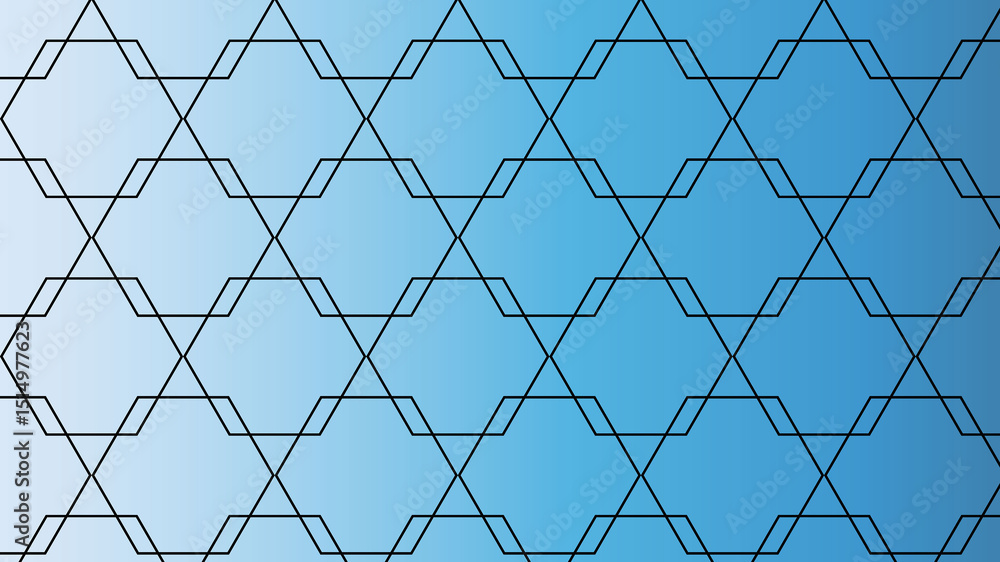 Fototapeta premium Abstract geometric pattern with overlapping hexagons on a blue gradient background